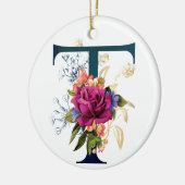 Fancy Floral Monogram Letter T Persoonlijk Keramisch Ornament (Links)