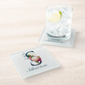 Fancy Floral Navy Monogram Letter S Glazen Onderzetter (Schuin)