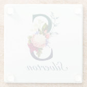 Fancy Floral Navy Monogram Letter S Glazen Onderzetter (Achterkant)