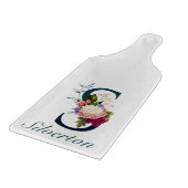 Fancy Floral Navy Monogram Letter S Snijplank (Hoek)