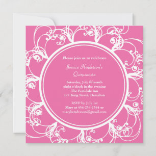 Fancy Floral Quinceanera Invite (fuchsia) Kaart
