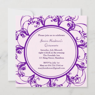 Fancy Floral Quinceanera Invite (paars) Kaart