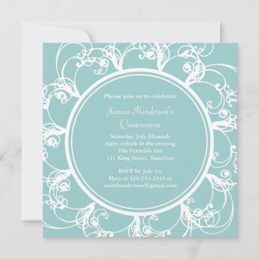 Fancy Floral Quinceanera Invite (turquoise) Kaart (Voorkant)
