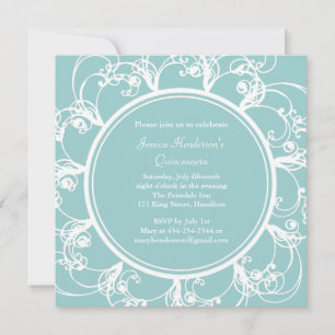 Fancy Floral Quinceanera Invite (turquoise) Kaart