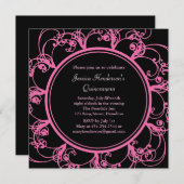 Fancy Floral Quinceanera Invite (zwart) Kaart (Voorkant / Achterkant)