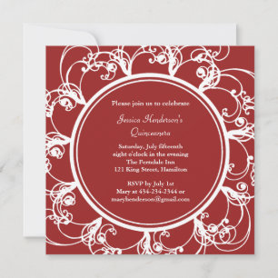 Fancy Floral Quinceanera Uitnodigen (rood) Kaart