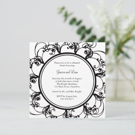 Fancy Floral repetitie binnenuitnodiging (bl/wh) Kaart (Staand voorkant)