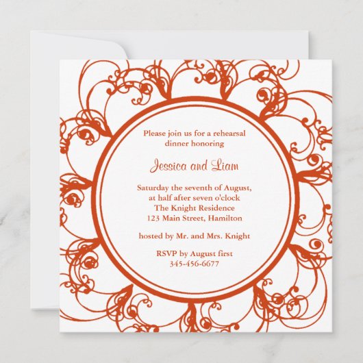 Fancy Floral repetition Dinner Invite (oranje) Kaart (Voorkant)