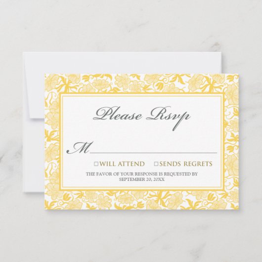 Fancy Floral RSVP-kaart (citroengeel) RSVP Kaartje (Voorkant)