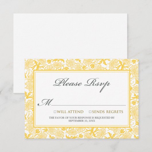 Fancy Floral RSVP-kaart (citroengeel) RSVP Kaartje (Voorkant / Achterkant)