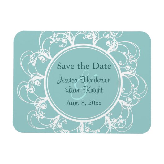 Fancy Floral Save the Date Magnet (turquoise) Magneet (Horizontaal)