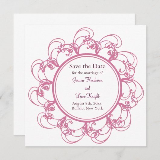 Fancy Floral slaat de datum op Save The Date (Voorkant / Achterkant)