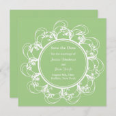 Fancy Floral sparen de Datum (groen) Save The Date (Voorkant / Achterkant)