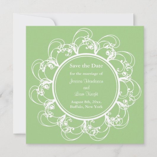 Fancy Floral sparen de Datum (groen) Save The Date (Voorkant)