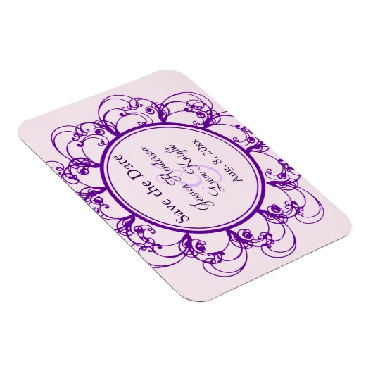Fancy Floral sparen de Datum Magnet (paars) Magneet (Rechterzijde)