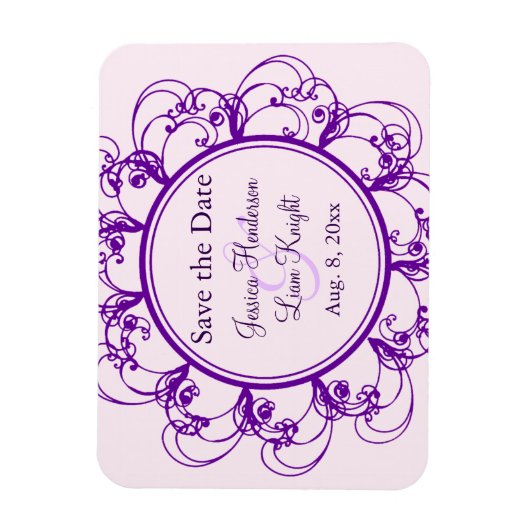 Fancy Floral sparen de Datum Magnet (paars) Magneet (Verticaal)