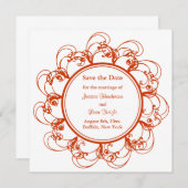 Fancy Floral sparen de Datum (oranje) Save The Date (Voorkant / Achterkant)