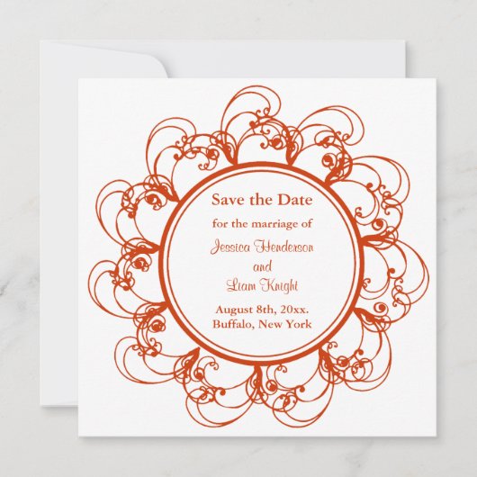 Fancy Floral sparen de Datum (oranje) Save The Date (Voorkant)