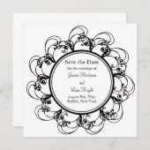 Fancy Floral sparen de Datum (zwart-wit) Save The Date (Voorkant / Achterkant)
