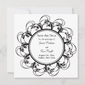 Fancy Floral sparen de Datum (zwart-wit) Save The Date (Voorkant)