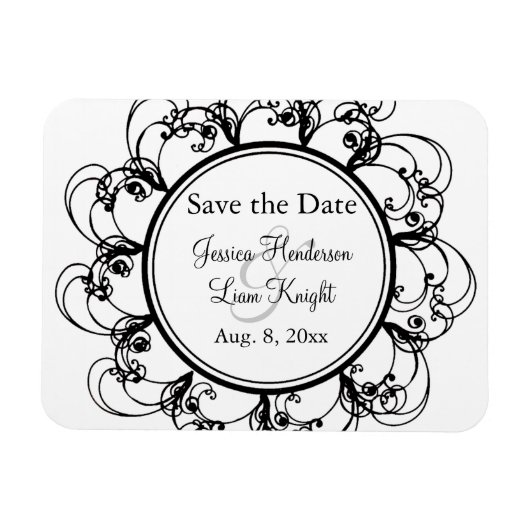 Fancy Floral sparen de Magneet van de Datum (zwart (Horizontaal)