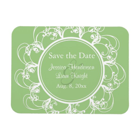 Fancy Floral sparen de Magnetische Datum (groen) Magneet (Horizontaal)