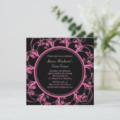 Fancy Floral Sweet Sixteen Invite (zwart) Kaart (Staand voorkant)