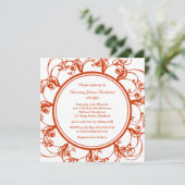 Fancy Floral Vrijgezellenfeest Invite (oranje) Kaart (Staand voorkant)