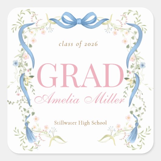 Fancy Florals Afstudeerceremonie Vierkante Sticker (Voorkant)