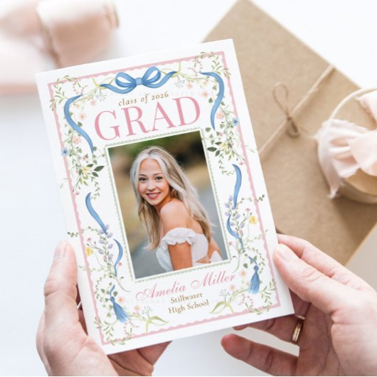 Fancy Florals Graduation Invitation Kaart