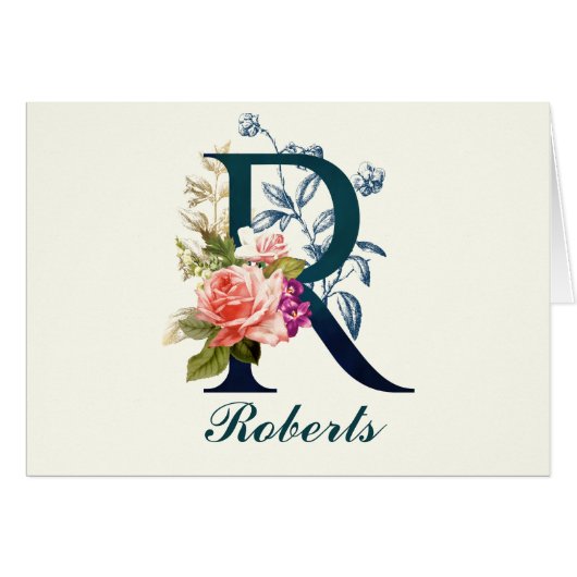 Fancy Florence Monogram Letter R Note Cards (Voorkant Horizontaal)