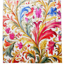 Fancy Florentijns ontwerp Waterverf bladeren Douchegordijn