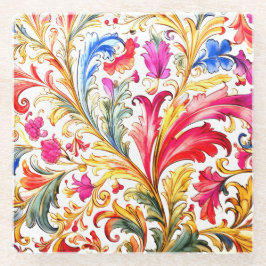 Fancy Florentijns ontwerp Waterverf bladeren Glazen Onderzetter