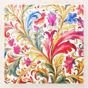 Fancy Florentijns ontwerp Waterverf bladeren Glazen Onderzetter