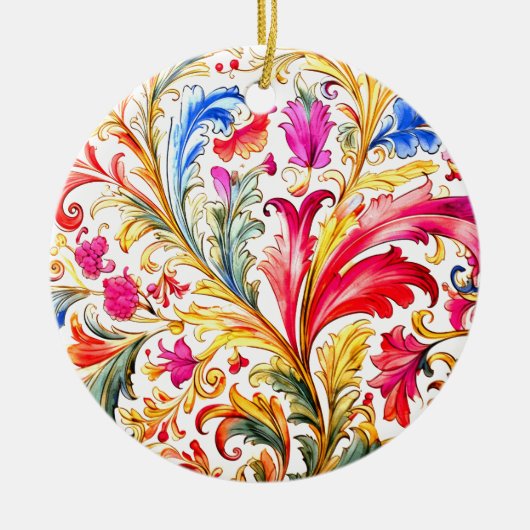 Fancy Florentijns ontwerp Waterverf bladeren Keramisch Ornament (Voorkant)