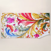 Fancy Florentijns ontwerp Waterverf bladeren Strandlaken (Voorkant)