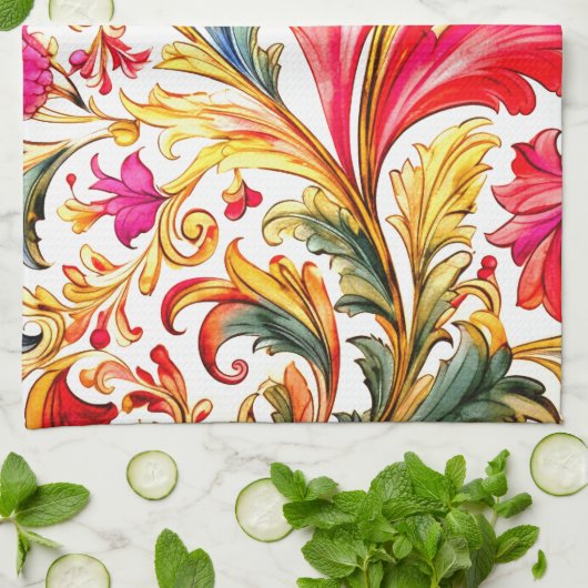 Fancy Florentijns ontwerp Waterverf bladeren Theedoek (Gevouwen)