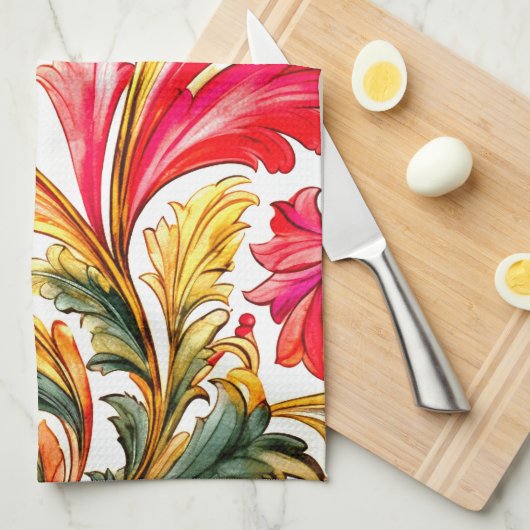 Fancy Florentijns ontwerp Waterverf bladeren Theedoek (Quarter Fold)