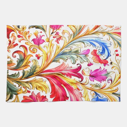 Fancy Florentijns ontwerp Waterverf bladeren Theedoek (Horizontaal)