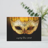 Fancy Flourish Gouden Bruiloft Masquerade Uitnodig RSVP Kaartje (Staand voorkant)