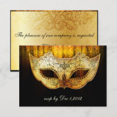Fancy Flourish Gouden Bruiloft Masquerade Uitnodig RSVP Kaartje (Voorkant / Achterkant)