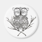 Fancy Flourish Uil Zwart-wit Magneet (Voorkant)