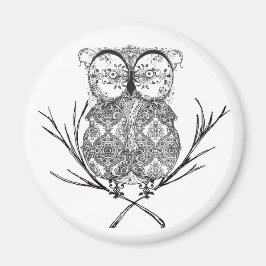 Fancy Flourish Uil Zwart-wit Magneet