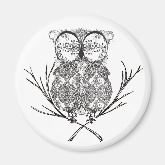 Fancy Flourish Uil Zwart-wit Magneet (Voorkant)