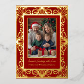 Fancy Folie Kerst Kaarten 2 Foto's Vakantie Rood (Voorkant)