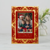 Fancy Folie Kerst Kaarten 2 Foto's Vakantie Rood (Staand Voorkant)