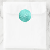 Fancy Folie Monogram Kleine Faux Turquoise Ronde Sticker (Tas)