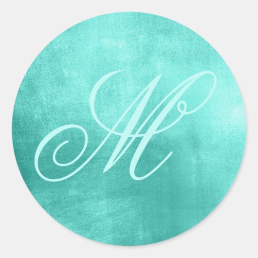 Fancy Folie Monogram Kleine Faux Turquoise Ronde Sticker (Voorkant)