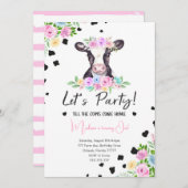 Fancy Font Koe Verjaardagsuitnodiging Kaart (Voorkant / Achterkant)