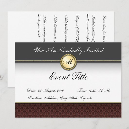 Fancy Formele uitnodiging van het Monogram van de  (Voorkant / Achterkant)